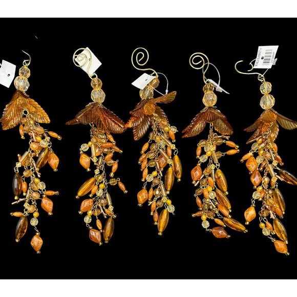 NWT 5X World Market Acrylic Beaded Dangle Amber Christmas Ornaments 7” - Picture 2 of 7